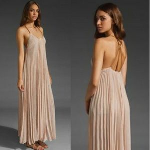 BCBG Boho  Neutral Sunburst-Pleat Maxi Dress XS